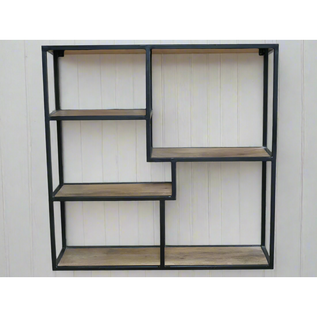Square wood & metal wall shelf cabinet