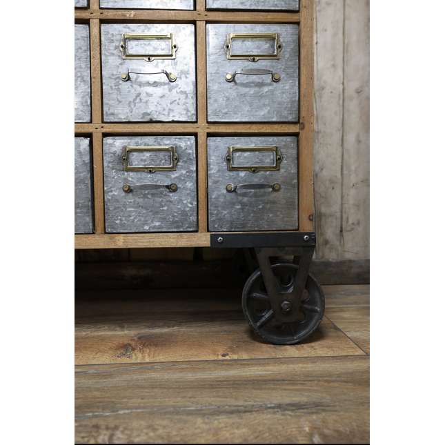 Wood & steel 21 drawer apothecary storage cabinet