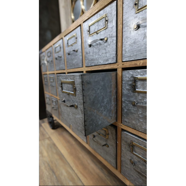Wood & steel 21 drawer apothecary storage cabinet