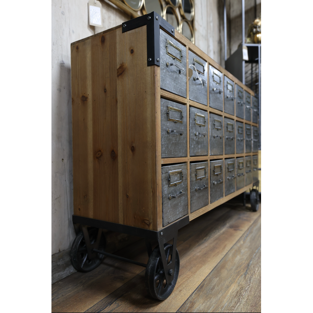 Wood & steel 21 drawer apothecary storage cabinet