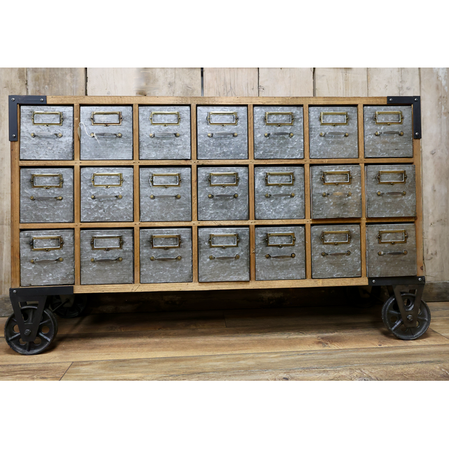 Wood & steel 21 drawer apothecary storage cabinet