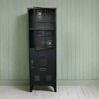 Black metal glass fronted storage display cabinet
