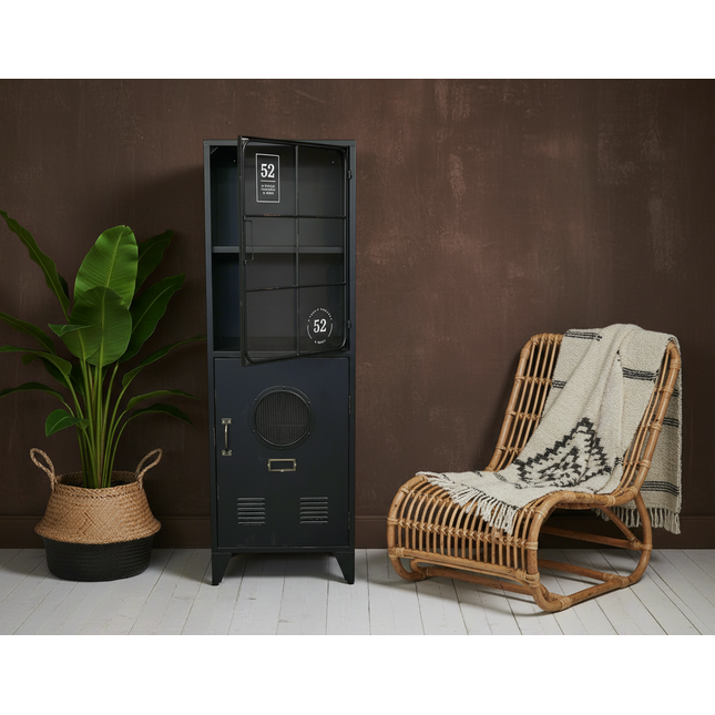 Black metal glass fronted storage display cabinet - Elderflower Lane
