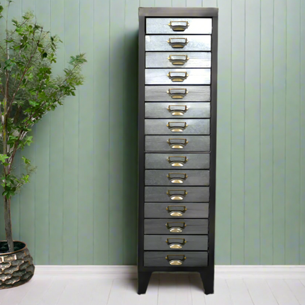 Tall slim 15 drawer metal storage cabinet