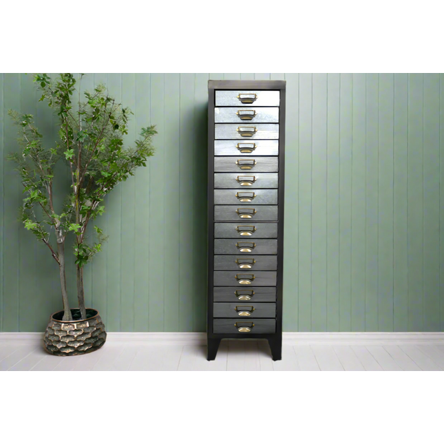 Tall slim 15 drawer metal storage cabinet
