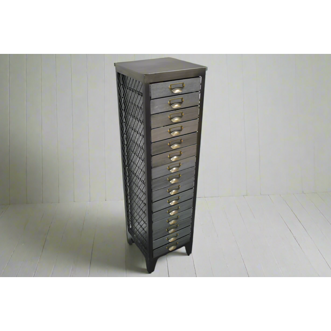Tall slim 15 drawer metal storage cabinet