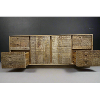 Large chunky hand carved natural wood sideboard cabinet