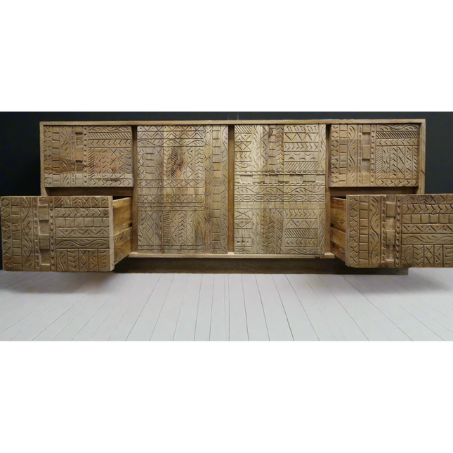 Large chunky carved natural wood sideboard