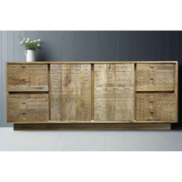 Large chunky hand carved natural wood sideboard cabinet