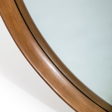 Extra large oak wood framed round wall mirror - 100cm x 100cm