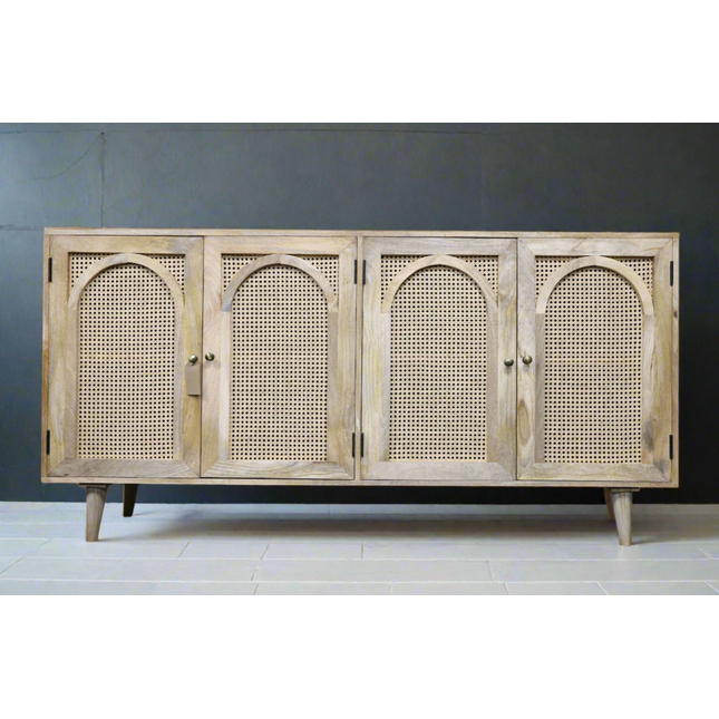 XL natural wood & rattan arch sideboard