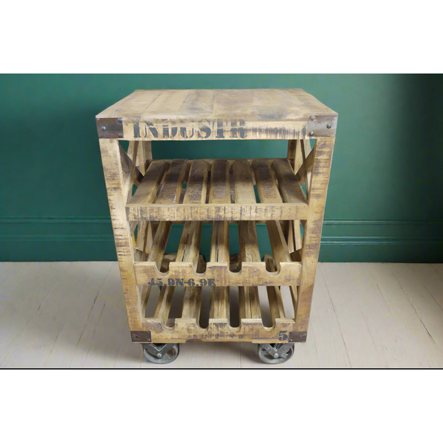 Rustic wood wine  cabinet on wheels