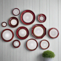 Set of 12 convex red & gold framed wall mirrors