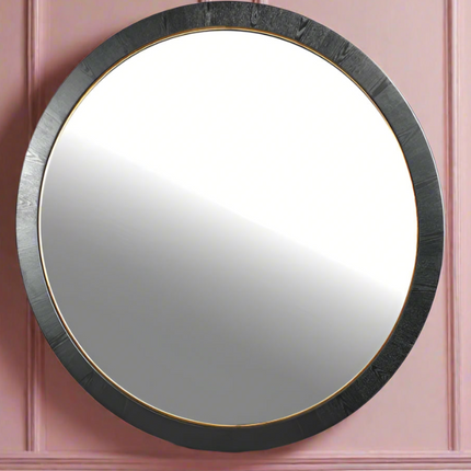Giant round black & muted gold wall mirror H:153cm W:153cm