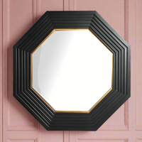 Large octagonal black and muted gold wall mirror H:99cm W:99cm