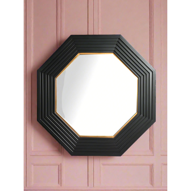 Large octagonal black and muted gold wall mirror H:99cm W:99cm