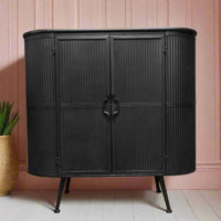 Curvy ribbed metal industrial retro storage cabinet