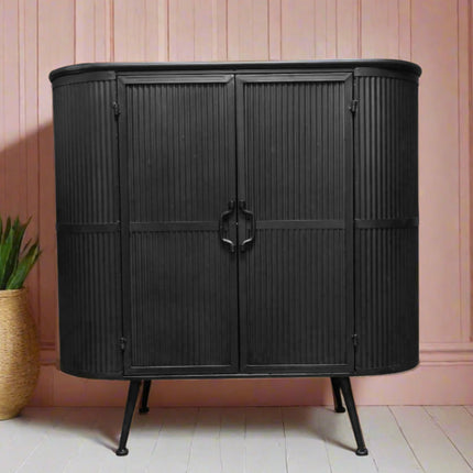 Curvy ribbed metal industrial retro storage cabinet