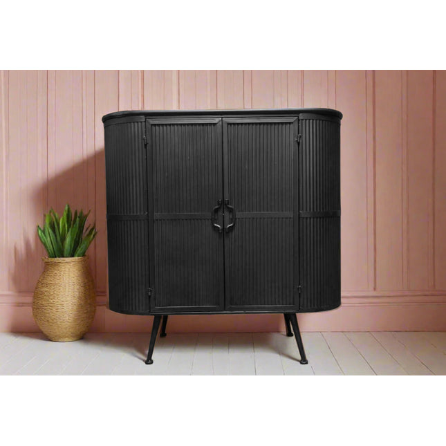 Curvy ribbed metal industrial retro storage cabinet