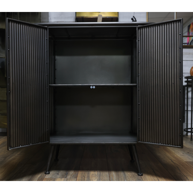 Curvy ribbed metal industrial retro storage cabinet