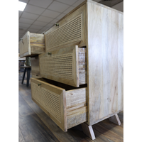 Wood & rattan chest of 6 drawers cabinet