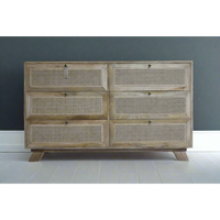 Wood & rattan chest of 6 drawers cabinet