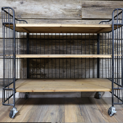3 tier metal caged wood baker display shelves