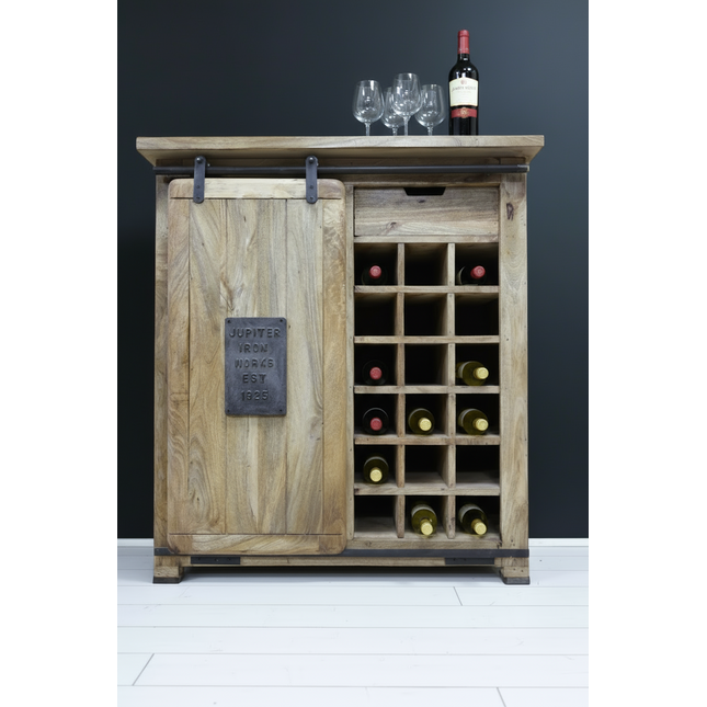 Industrial iron & wood wine storage cabinet - Elderflower Lane