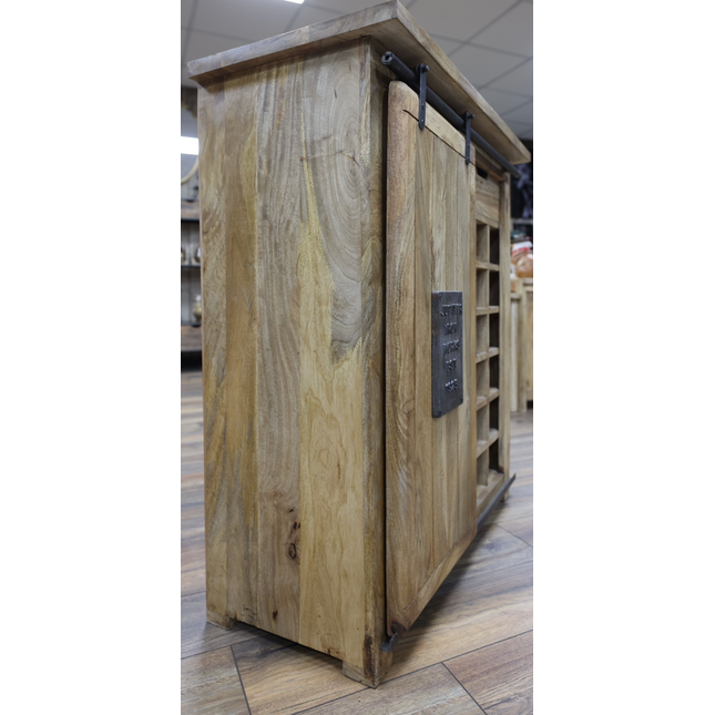 Industrial iron & wood wine storage cabinet