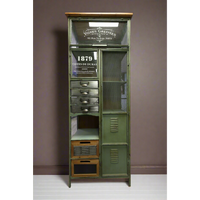Tall green metal multi drawer storage cabinet