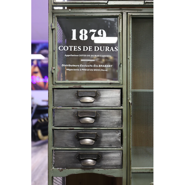 Tall green metal multi drawer storage cabinet