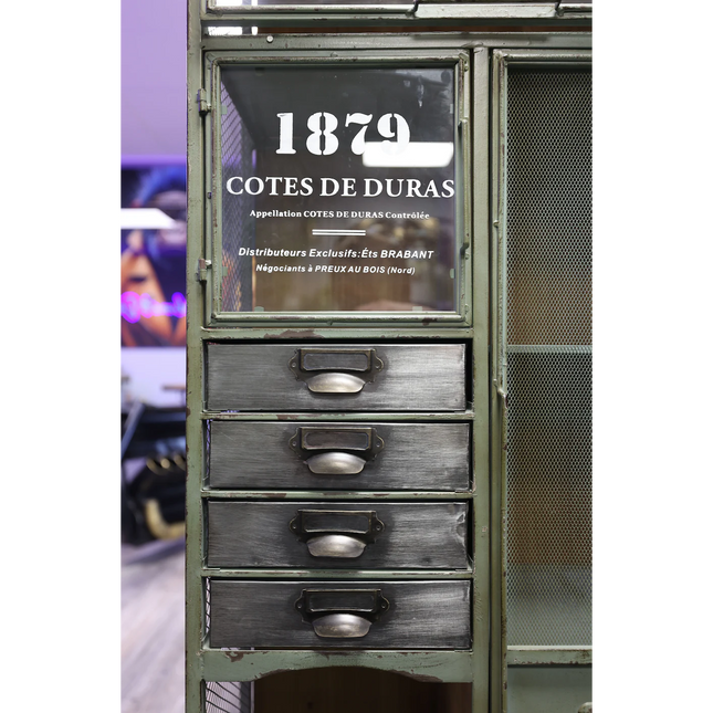 Tall green metal multi drawer storage cabinet