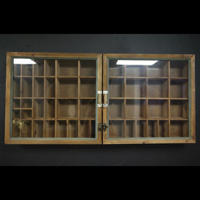 Multi compartment wood & glass collectors wall display cabinet - Elderflower Lane