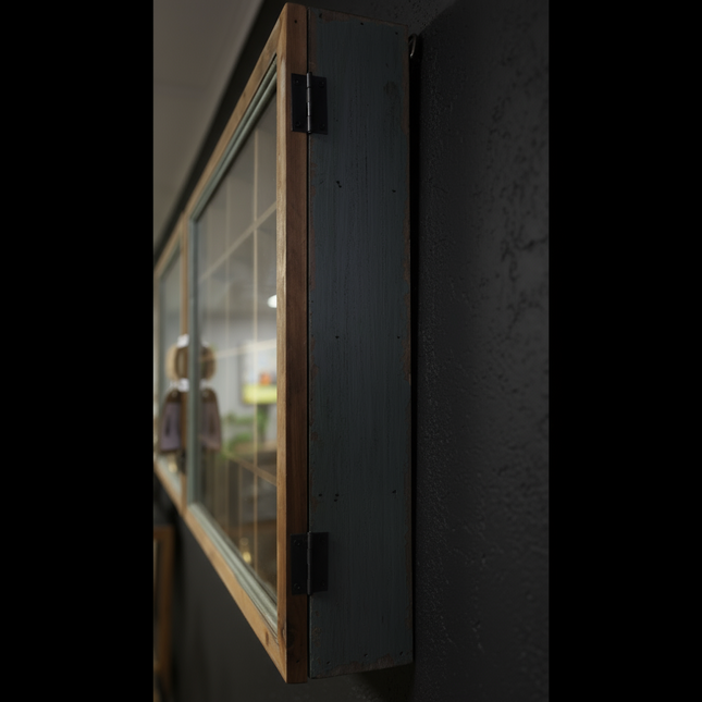 Multi compartment wood & glass collectors wall display cabinet