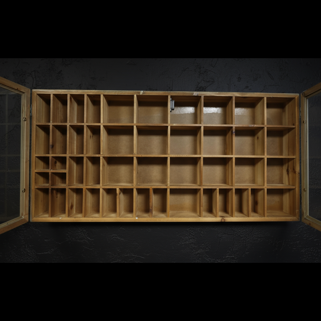 Multi compartment wood & glass collectors wall display cabinet uk - Elderflower Lane