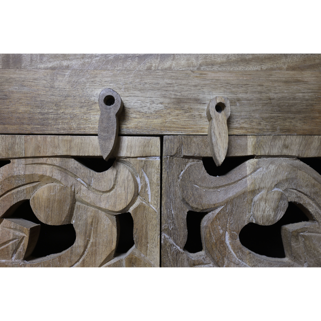 6ft tall carved natural wood armoire storage cupboard