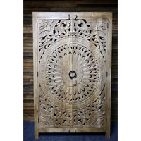 Tall wood hand carved ornate armoire storage cupboard