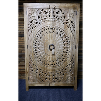 Tall wood hand carved ornate armoire storage cupboard