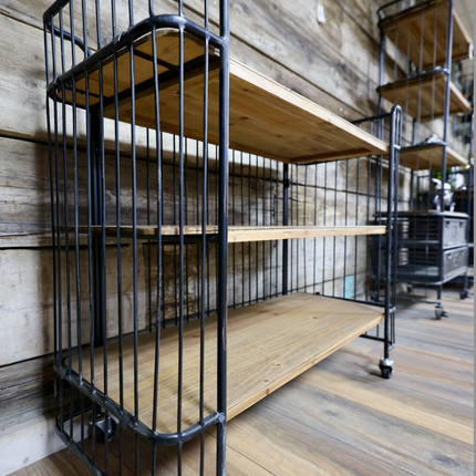 3 tier metal caged wood baker display shelves