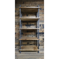 Tall Iron pipe & rustic wood 5 tier wall shelf unit uk