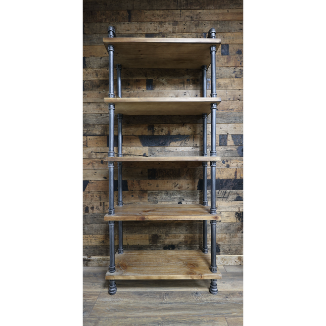 Iron pipe & rustic wood 5 tier wall display shelving