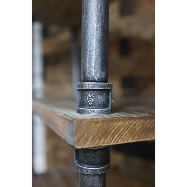 Tall Iron pipe & rustic wood 5 tier wall display shelving