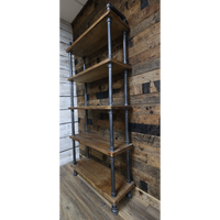 Tall Iron pipe & rustic wood 5 tier wall shelf unit