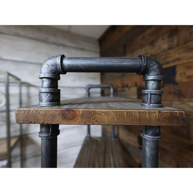 Tall Iron pipe & rustic wood 5 tier wall display shelving