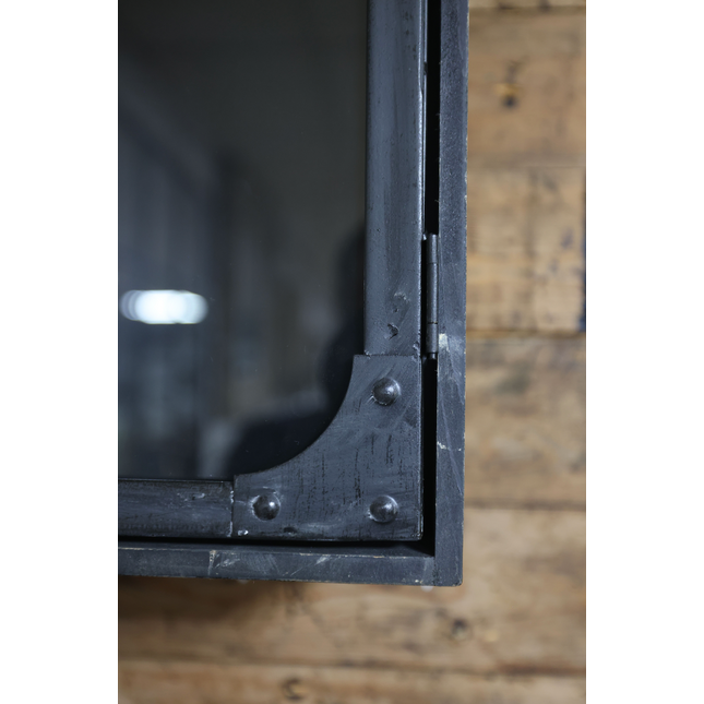 Black metal wall storage cabinet with double glass doors