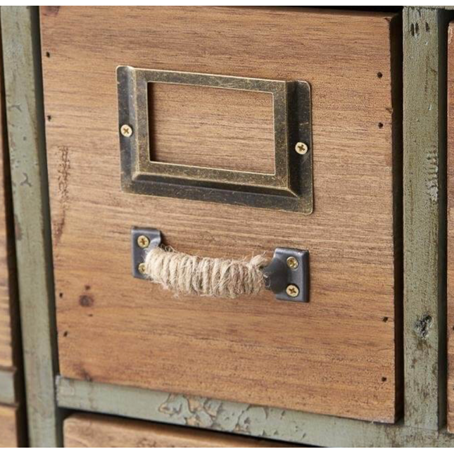 Green multi compartment wood storage cabinet