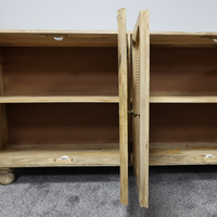 XL rattan & wood 4 door storage cabinet