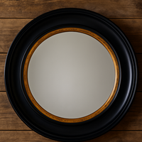 Black & gold round convex wall mirror 