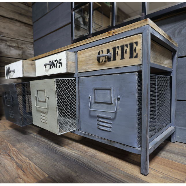 Wood topped multi drawer storage locker cabinet