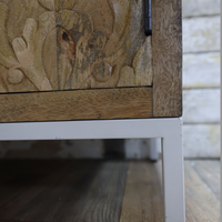 White metal & rustic wood TV storage cabinet